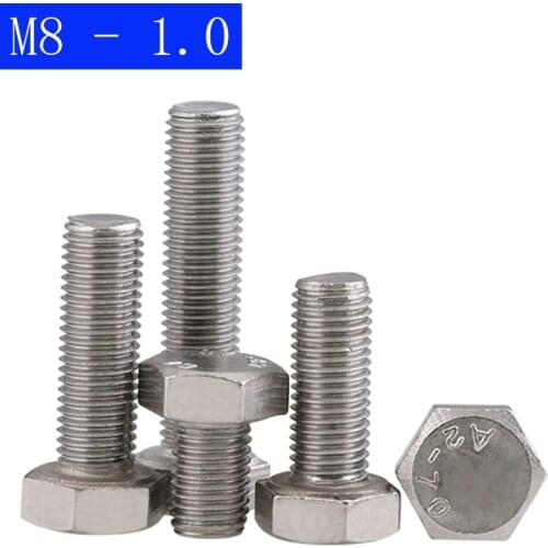 M8 - 1.0 ( 8mm ) Fine Thread 304 Stainless Steel Hex Cap Bolt / Screw DIN 933 Tap A2 - 70
