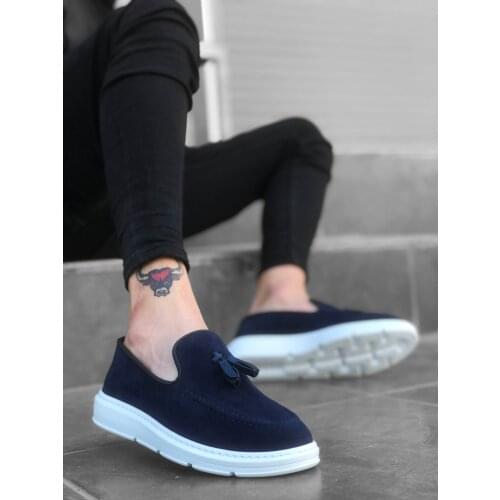 BOA Casual Male Shoes Navy Blue Suede High Bottom Tassels Original Design Classic Corcik Fashion Male Shoes Summer BA0005