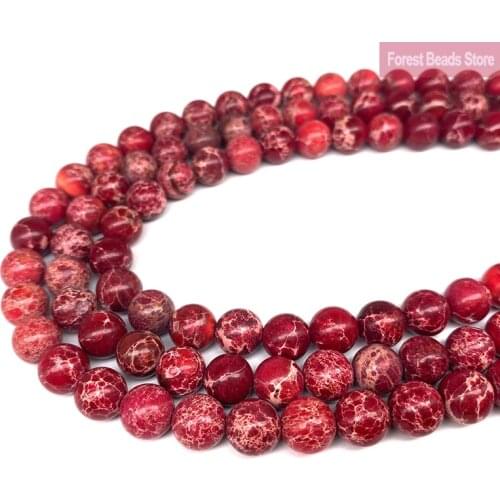 Natural Red Sea Sediment Turquoises Imperial Jaspers Round Beads Diy Bracelet Necklace for Jewelry Making 15" Strand 6 8 10MM