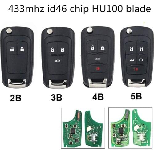 HKCYSEA 2/3/4/5 Button Folding Flip Remote Car Key Fob 433MHz ID46 Chip for Chevrolet Aveo Cruze Orlando with HU100 Uncut Blade