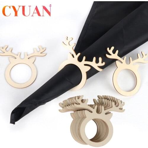 CYUAN 10pcs Reindeer Antler Place Card Napkin Holder Mini Wooden Ring For Christmas Party Dinner Banquet Home Table Decoration