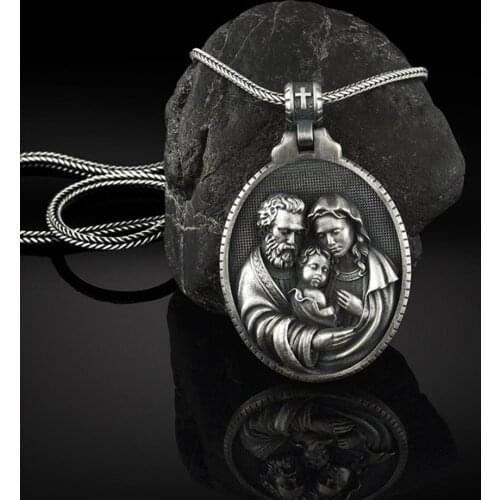 Baby Jesus Heavenly Father Mother Holy Family Pendant Catholic Necklace Christian Accessories Vintage Necklace