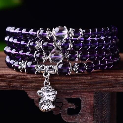 Women Fashion 6mm 108pcs Purple Beads Bracelet Personality Cute Monkey Bracelets