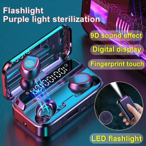 F9-3 TWS Wireless Bluetooth Headphones LED Display Touch Control Earphone Mini Flashlight Music Headset Works On All Smartphones