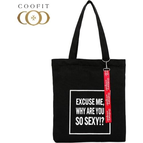 Coofit Individuality Canvas Tote Bag Female Fashionable Sexy Letter Designer Decorative Strap Shopper Bag For Women Girls Casual