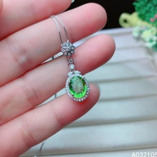 KJJEAXCMY fine jewelry 925 sterling silver inlaid Natural Peridot Women vintage elegant Chinese style gem pendant necklace suppo