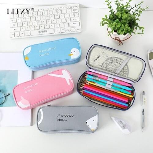 Kawaii Animal Dog Cat Pencil Case for Boys Girls Large Capacity Canvas Pencilcase Multifunction Pen Box Stationery School Supply