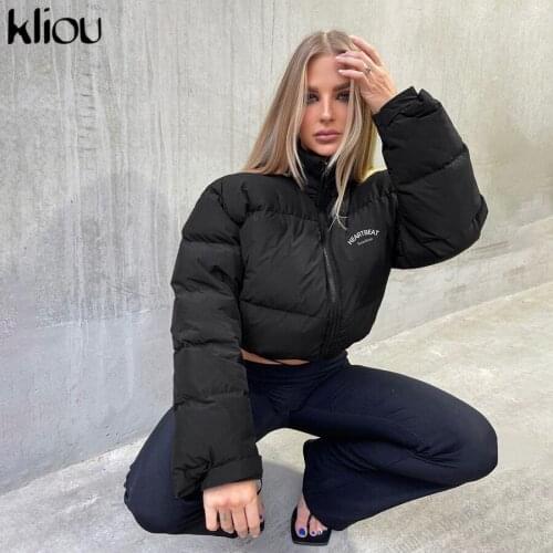 Kliou Cotton-padded Jacket Women Winter Embroidery Turtleneck Cold Protection Heavy Puff Coat Female Casual Outwear Clothing