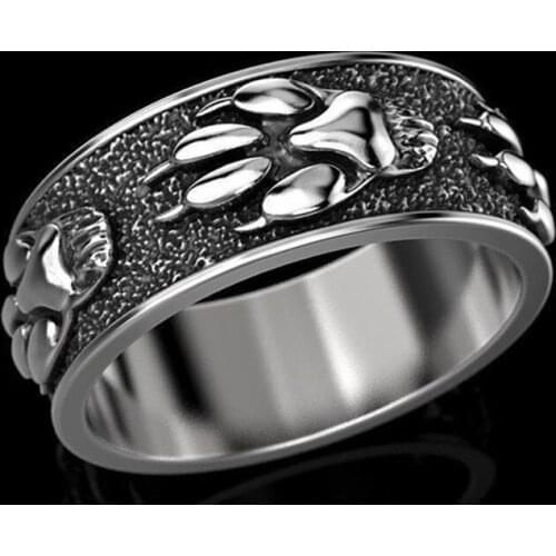 Hip-hop Punk Style Wolf Footprint Paw Rings for Women Men Vintage Silver Color Bear Claw Animal Ring Anniversary Gift Jewelry
