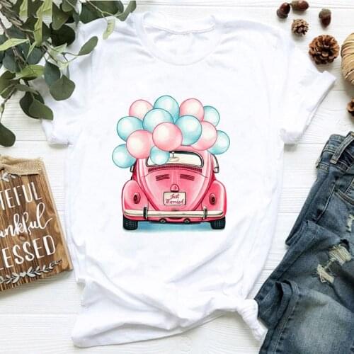 Summer T-shirt Fashion T-shirt Casual T shirt Aesthetic balloon Pink Car Tshirt Lady Round Neck Tee Shirt Women