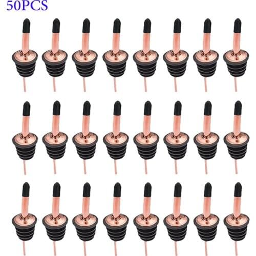 50Pcs Stainless Steel Liquor Pour Spouts with Rubber Dust Caps for Pours Liquid, Olive Oil, Wine, Vinegar