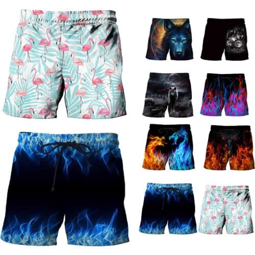 2021 Good Quality Mens 3D Shorts Flamingo Printed Casual Swimming Beach Shorts Flame Wolf Swimsuit Shorts Oversized Adult Shorts