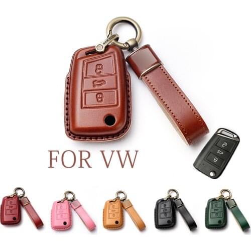 Genuine Leather Remote Car Key Case Bag Holder Cover For Volkswagen Golf 7 For Skoda Octavia Kodiaq Karoq SEAT Ateca Leon