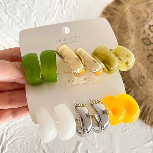 KISSWIFE Acrylic Golden Metal Big Hoop Earrings Set for Women Girls Colourful Resin Hoop Earrings 2021 Trend Fashion Jewelry