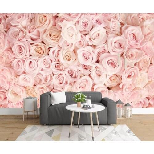 Custom 3D mural wallpaper fresh pink rose light flower decoration background wall