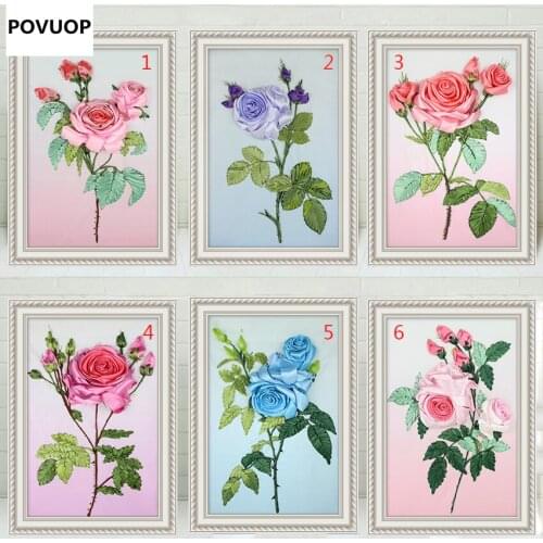 POVUOP Ribbon Embroidery flowers on the new authentic ribbon The rose of love 5 d printing three-dimensional embroidery