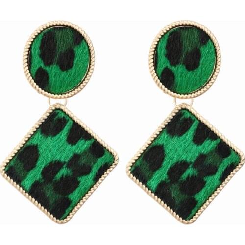 Exaggerated Stud Earrings Big Khaki Red Green Blue Color Leopard Geometric Earing European American Earrings For Women Jewelry