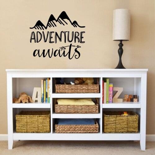 Adventure Awaits Quotes Vinyl Wall Decals Nature Mountains Explorer Wall Sticker For Kids Room Decoration