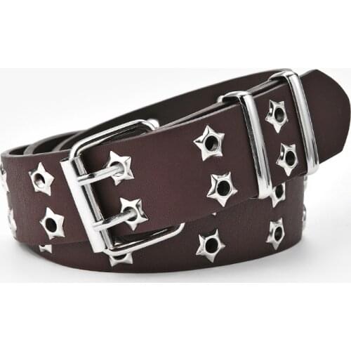 2021 New Fashion Men Women Punk Chain Belt Adjustable Black Star Eyelet Grommet Metal Buckle Leather Waistband For Jeans