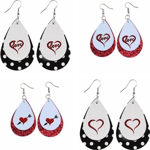 Buffalo Plaid Sweet Heart Layered Faux Leather Earrings Animal Printed Dots Earrings серьги Valentine Day Gifts