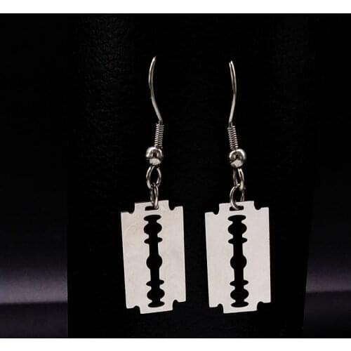Fashion Stainless Steel Small Razor Blade Earrings Silver Plated Drop Earring Steampunk Hanging Earrings Jewelry Women E669S01