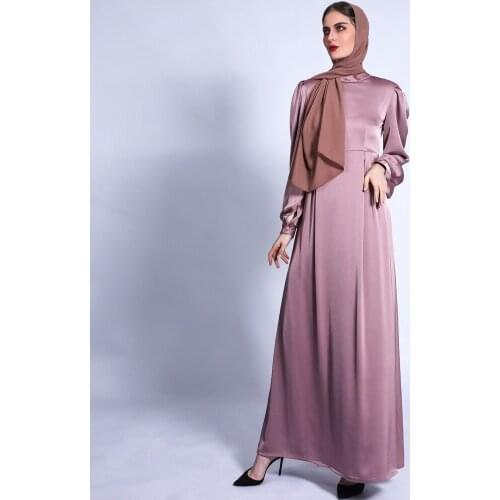 Silky Inside Mulsim Dress Abaya Dubai Kaftan Satin Muslim Abayas Dresses Women Casual Robe Femme Caftan Islam Clothes wy332
