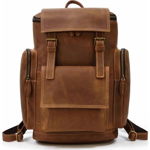 School Bag Big Laptop Backpack 15.6 Inch Bagpack High Capacity Travel Backpack Crazy Horse Leather Bagpacks for Daypack