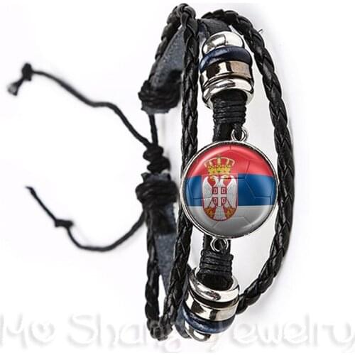 Switzerland,Sweden,Japan,Portugal,Nigeria Football National Flag Logo 20mm Glass Dome Adjustable Leather Bracelet