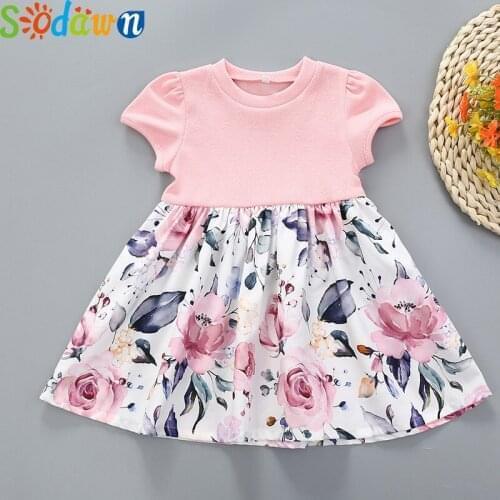 Sodawn Girls Dress NEW Sleeveless Summer Pink Floral Printed Toddler Party Princess Dresses For 1-4Y