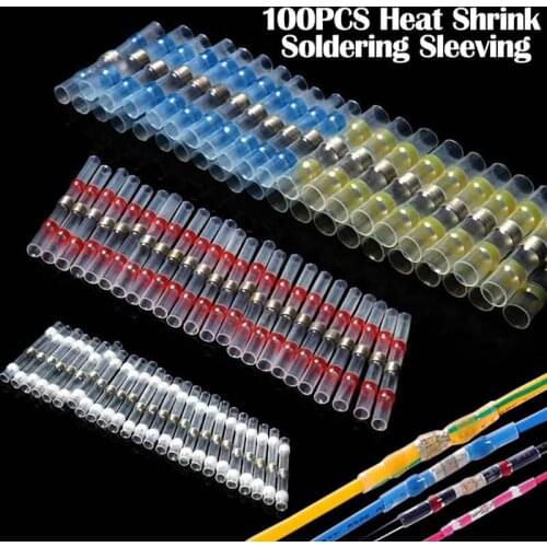 100pcs Heat Shrink Solder Sleeves Wire Crimp Butt Terminals Waterproof Connectors In Stock