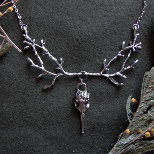 Branch 3D Crow Bird Skull Necklace Gothic Style Halloween Gift Steampunk Jewelry Fashion Woman Charm Wiken Pagan Gift