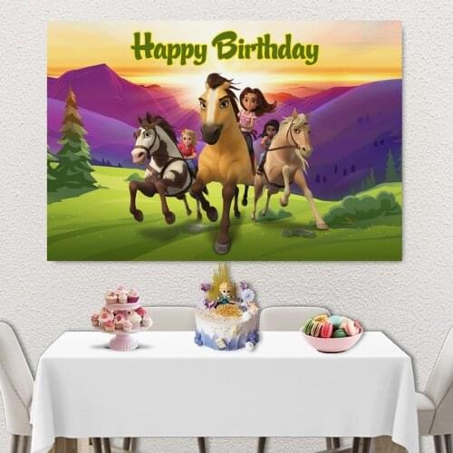 Birthday Photography Backdrop Spirit Horse Ranch Mountain Sky Riding Custom Photo Studio Photocall Backdrop Background Vinyl