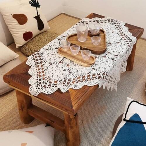 Vintage Square Tablecloth Doily Cotton Lace Crochet Floral Table Cloth Dining Banquet Decor Kitchen Supplies Table Decoration