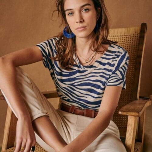 Ruelen Chic Striped Vintage Casual Tees female Summer 2021 O-Neck Short Sleeve Cotton T-shirt Tops High Quality Women Clothing