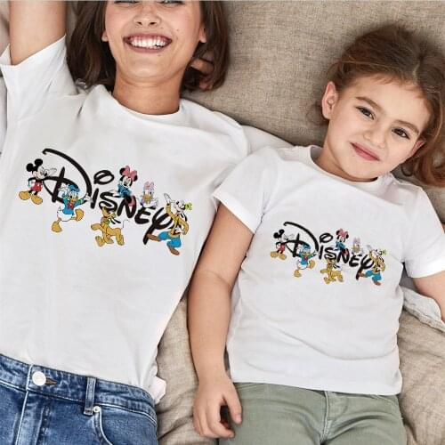 Tees Women T Shirts Summer Short Sleeves Disney Cartoon Mickey Minnie Donald Print Family Matching Clothes Baby Girls Boys Tees
