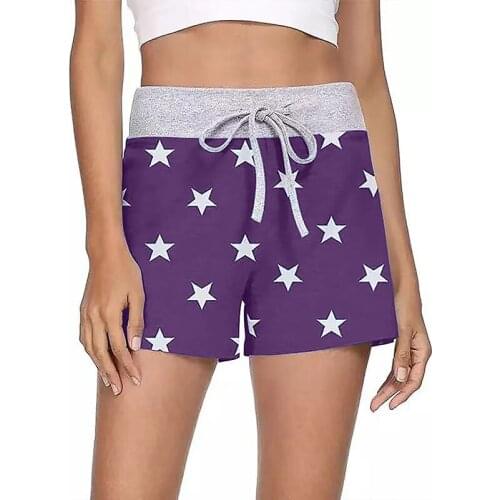 Ladies Summer New Straight Leg Pants Pure Color Stitching Gray Five-pointed Star Printing Casual Home Running Shorts Hot Sale