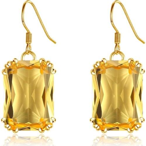 18K Gold Color Genuine Citrine Drop Earrings 925 Sterling Silver Earrings for Women Korean Earings Fashion Jewelry 2020