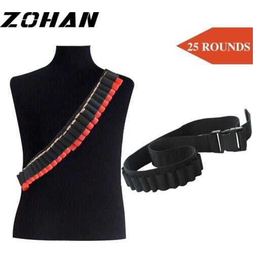 ZOHAN 25 Rounds Shotgun Shell Bandolier Belt 12/16/20GA Tactical Bullet Carrier Molle Airsoft Waist Belt Ammo Holder for Hunting