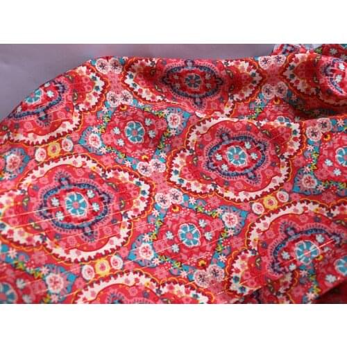 100cm*143cm Soft Foil Viscose Fabric Retro Floral Dress Material Poplin Rayon Red