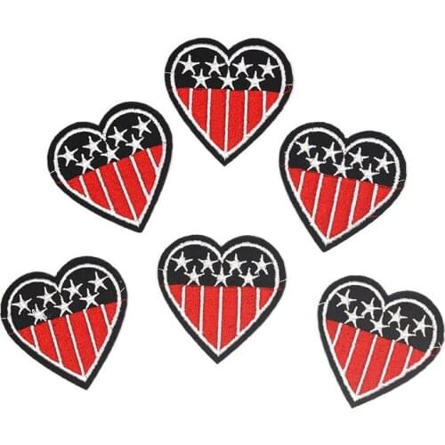 10pcs/lot Embroidered Heart-shaped Flag Patches Iron On Appliques DIY Clothing Stickers Coats Jeans Backpack Sewing Fabric Patch