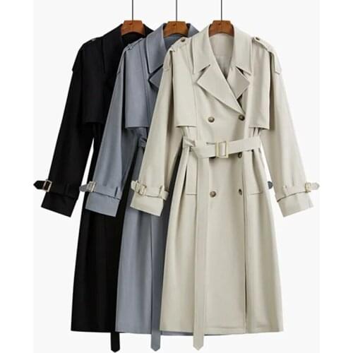 2021 Spring/Autumn Oversize WomenS Coat Long Trench Coat Woman Korean Double Breasted Loose Overcoat Jacket New Solid Overcoat
