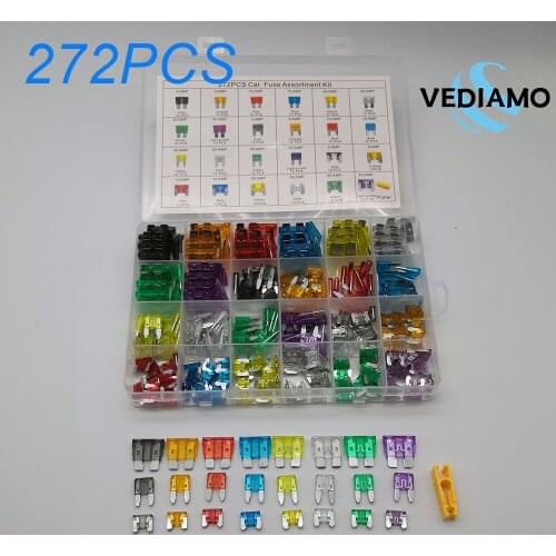 272PCS Car Fuses 2A 3A 5A 10A 15A 20A 25A 30A 35A Amp With Box Clip Assortment Auto Blade Type Fuse Set Truck Automotive Tools