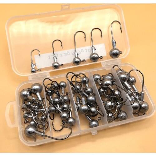 50pcs/Set Metal Head Jig Fishing Hooks 1.5-10g Mixed High Carbon Steel Barbed Fishhook for Soft Worm Lure Carp Fish Jigging Hook