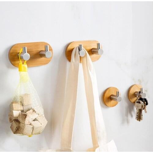 50pc Rustproof Wholesale Adhesive Wall Hooks Nail Free Hanger Heavy Duty Wall Hooks Stainless Steel Bamboo Clothes Hanger Hook