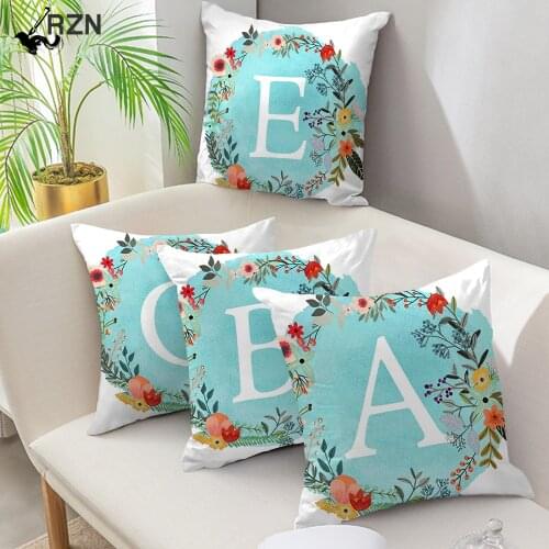 A-Z Letter Cushion Cover Blue Floral Soft Throw Pillow Cover Decorative Sofa Pillow Case Pillowcase