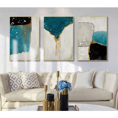 Abstract Texture Scenery Geometric Black Blue Gray Yellow Color Block Canvas Painting Wall Picture Poster Living Room Decoration