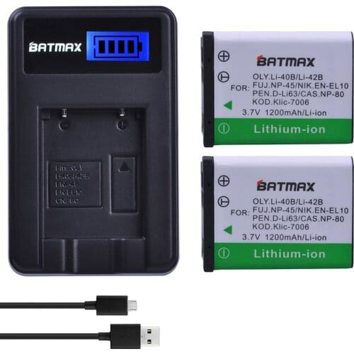 2PCS Li-40B Li 40B Li-42B Li 42B Battery + LCD USB Charger for Olympus for FUJIFILM fuji NP-45 NP 45 NP45 NP 45A 45B 45S EN-EL10