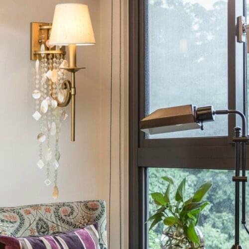 American wall lamp bedroom bedside lamp long shell decoration creative personality living room aisle corridor lamp LB031807