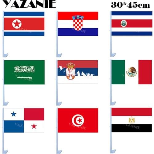 YAZANIE 30*45cm Car Flags North Korea Croatia Costa Rica Saudi Arabia Serbia Mexico Panama Tunisia Egypt Polyester Car Flags
