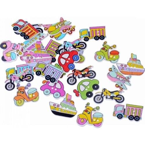 Free Shipping 50PCs Random Mixed Decorative Lovely Conveyance 2 Holes Sewing Wood Buttons Flatblck Scrapbooking F1668